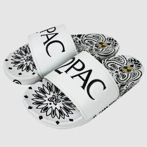Fashion Nova Cross Colours Tupac Slides, Men's Size 12 - White/Black
